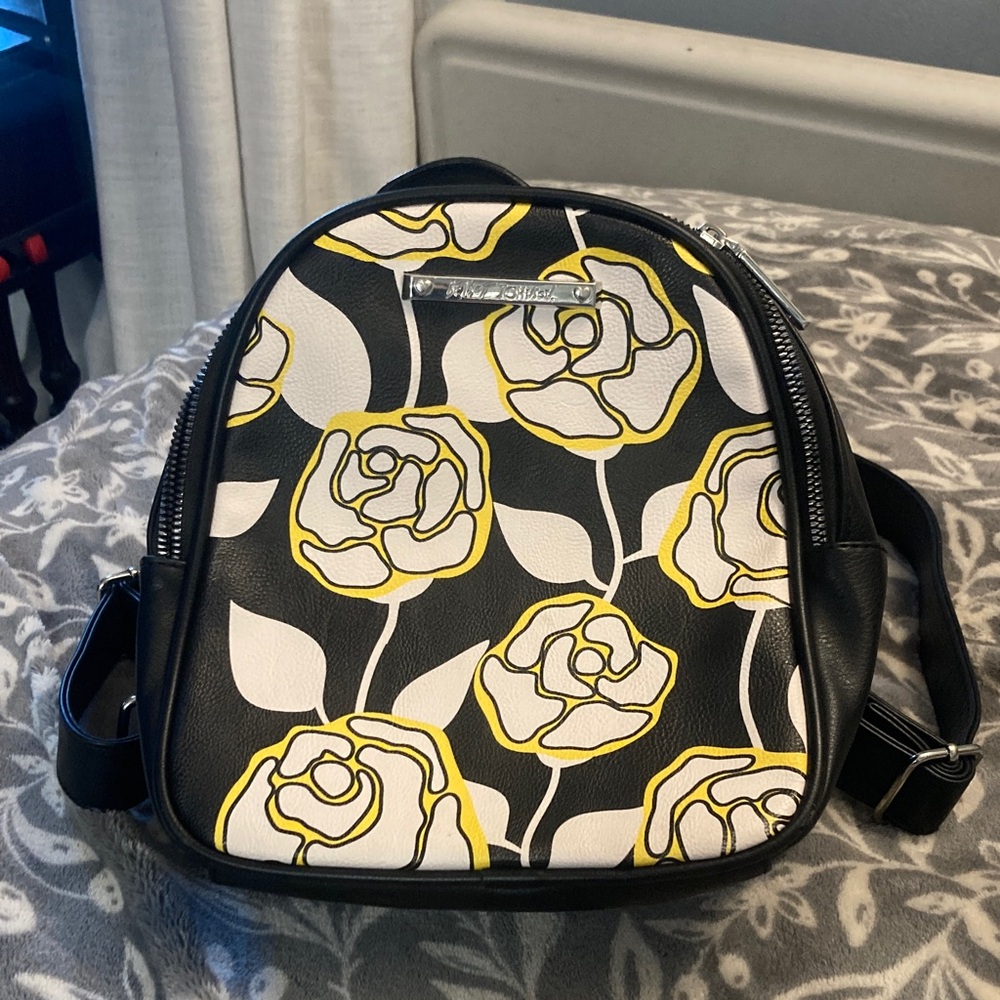 Betsey Johnson Black and Yellow Floral Backpack